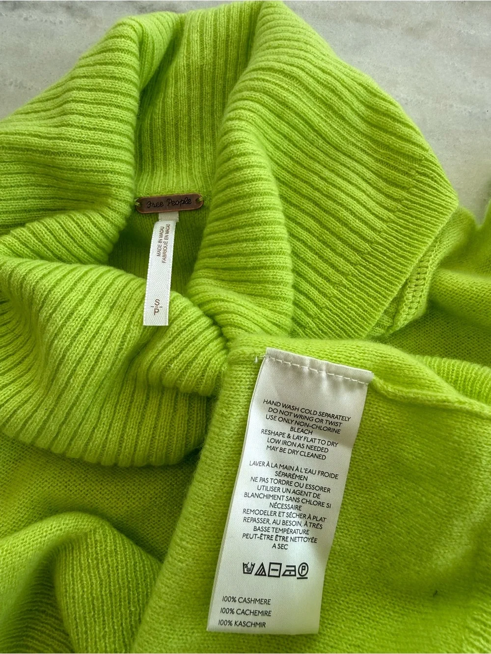 Free People 100% Cashmere Sweater Lime Punch Women Size S